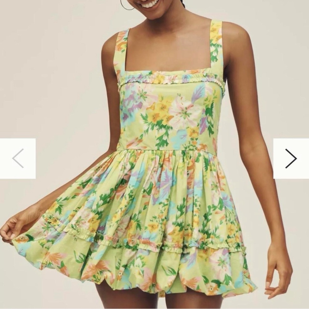 Anthro Floral Mini Dress in Yellow by [Brand]